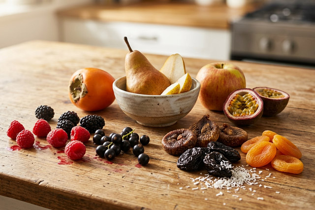 Fruits riches en fibres frais et séchés