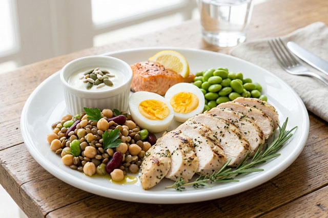Régime hyper protéiné : assiette riche en protéines